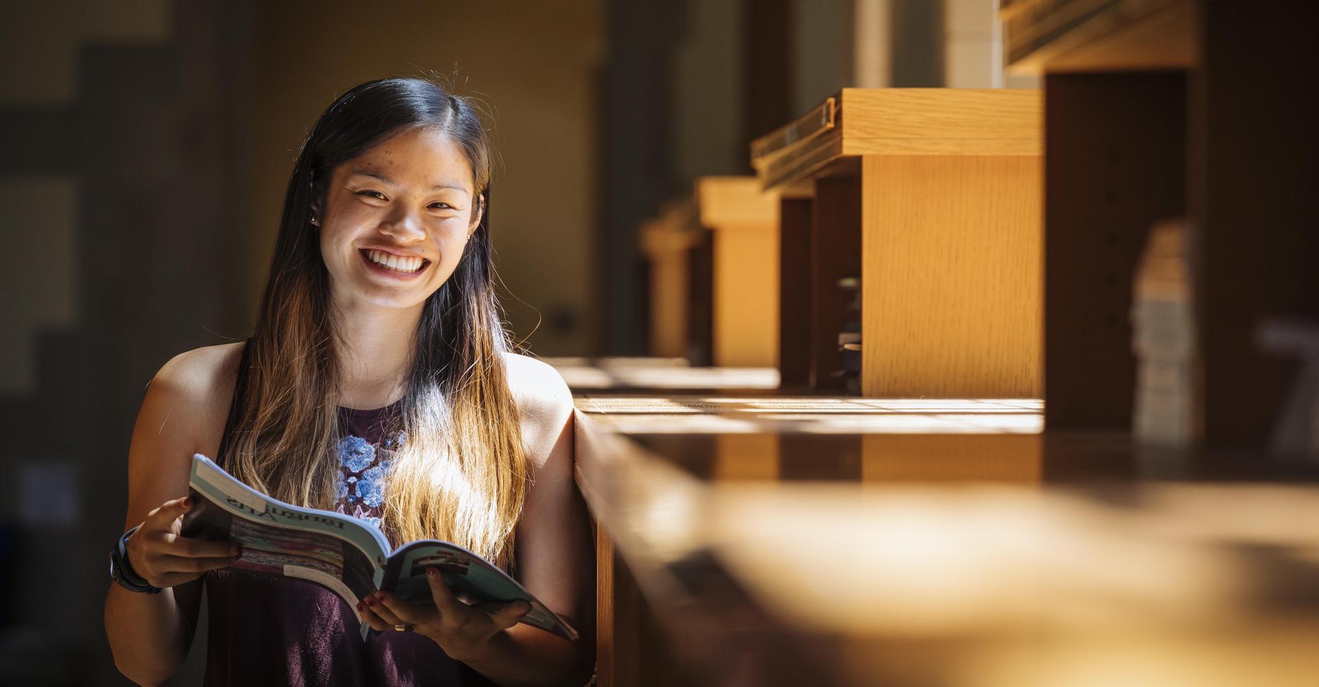 student in library 